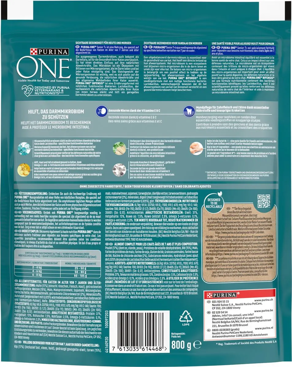 Purina ONE Senior Kattenbrokjes Kip & Volkoren 20x800g