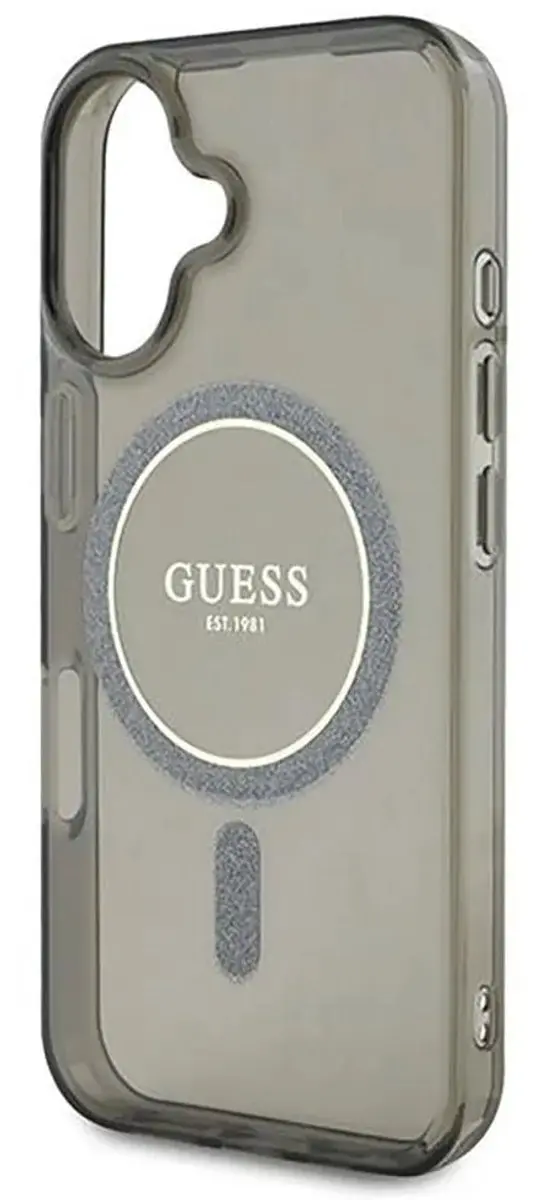 GUESS MagSafe Hoesje iPhone 16 - Glitter Cirkel - Zwart