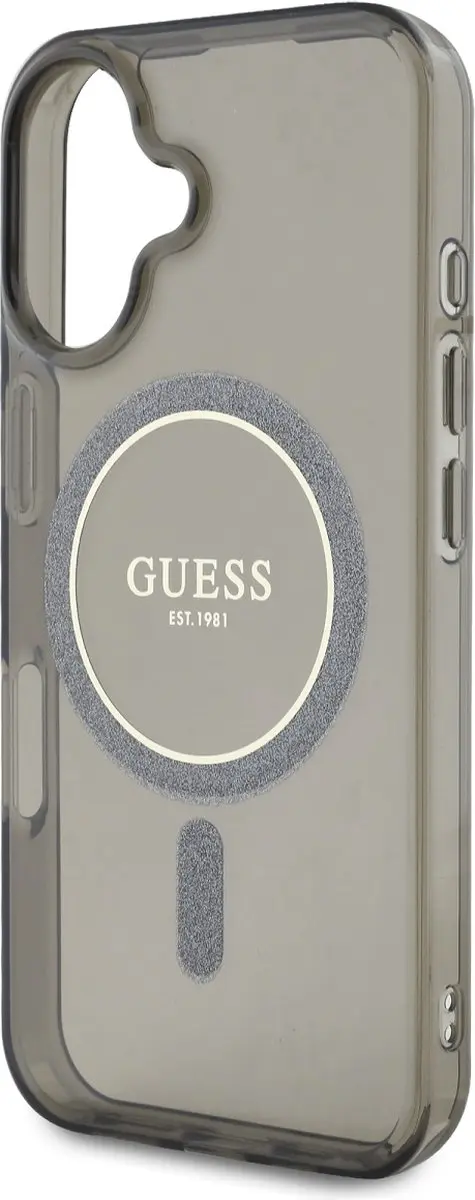 GUESS MagSafe Hoesje iPhone 16 - Glitter Cirkel - Zwart
