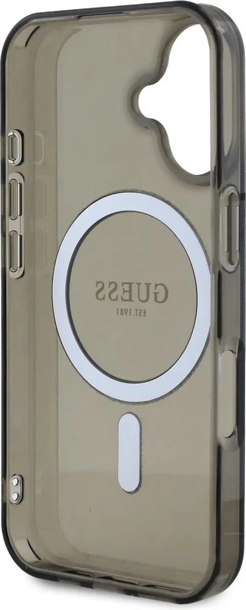 GUESS MagSafe Hoesje iPhone 16 - Glitter Cirkel - Zwart