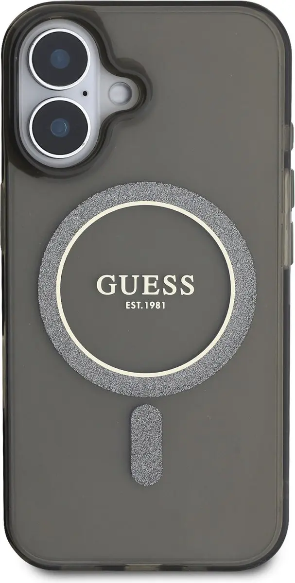 GUESS MagSafe Hoesje iPhone 16 - Glitter Cirkel - Zwart