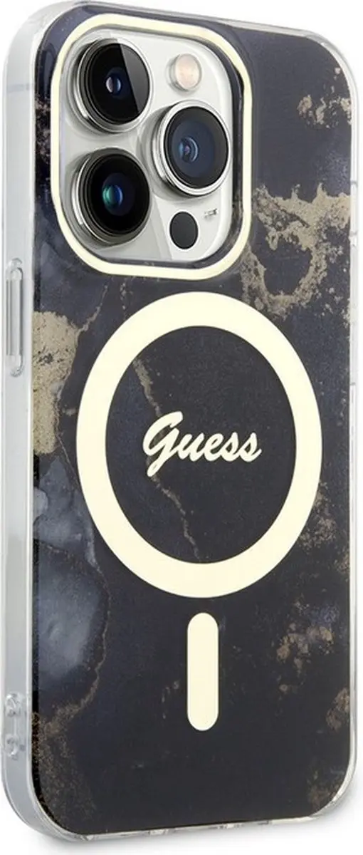 GUESS Golden Marble Back Case - iPhone 13 Pro Max - MagSafe - Zwart