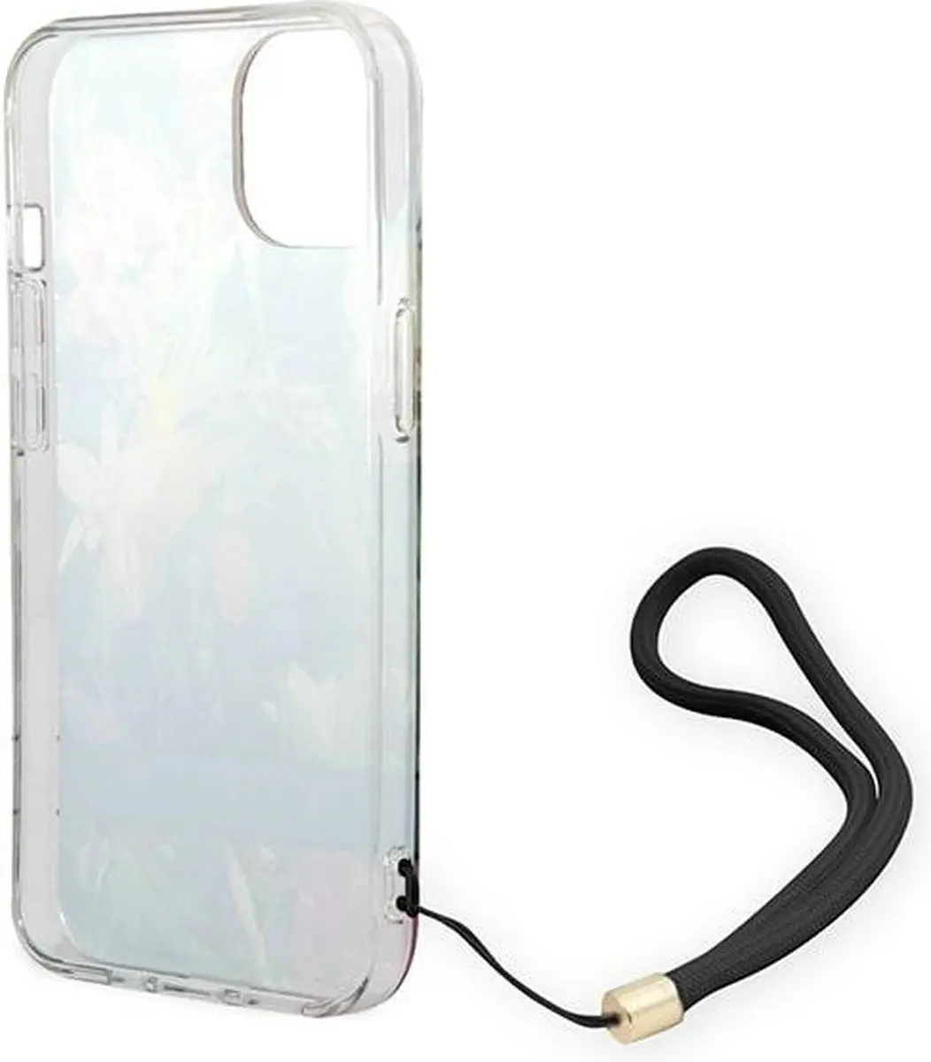 GUESS Flower Back Cover met Strap - iPhone 14 Plus - Blauw
