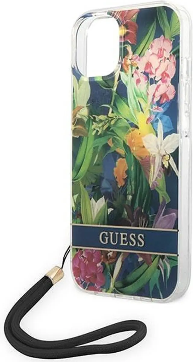 GUESS Flower Back Cover met Strap - iPhone 14 Plus - Blauw - afbeelding 6 van 6