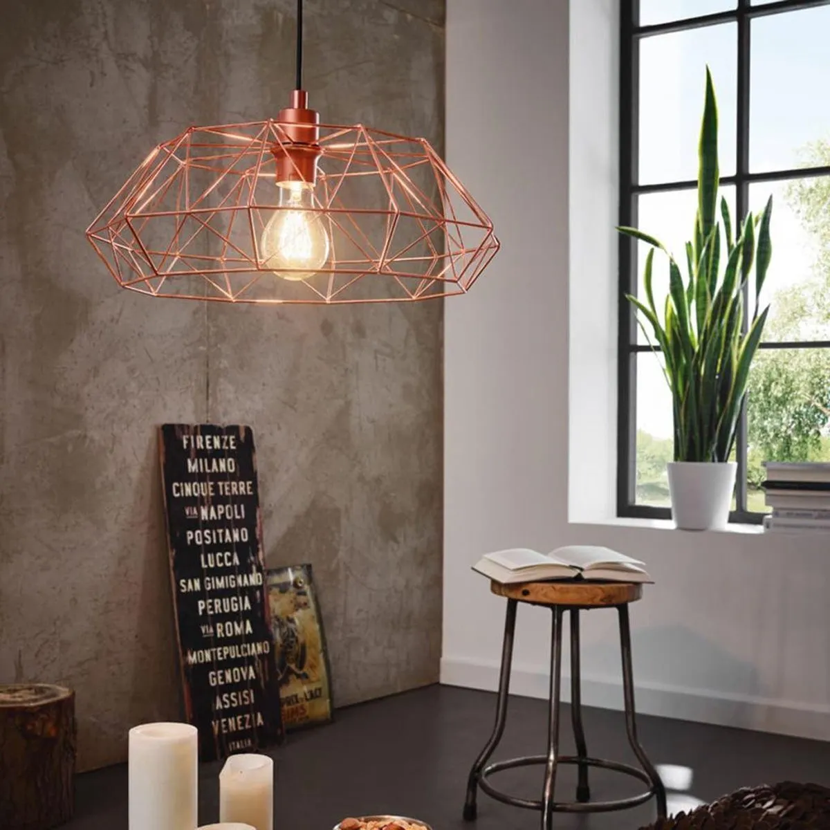 Eglo Vintage Carlton 2 Hanglamp - 1 Lichtpunt - Ø455mm - Koper/Zwart - afbeelding 6 van 6
