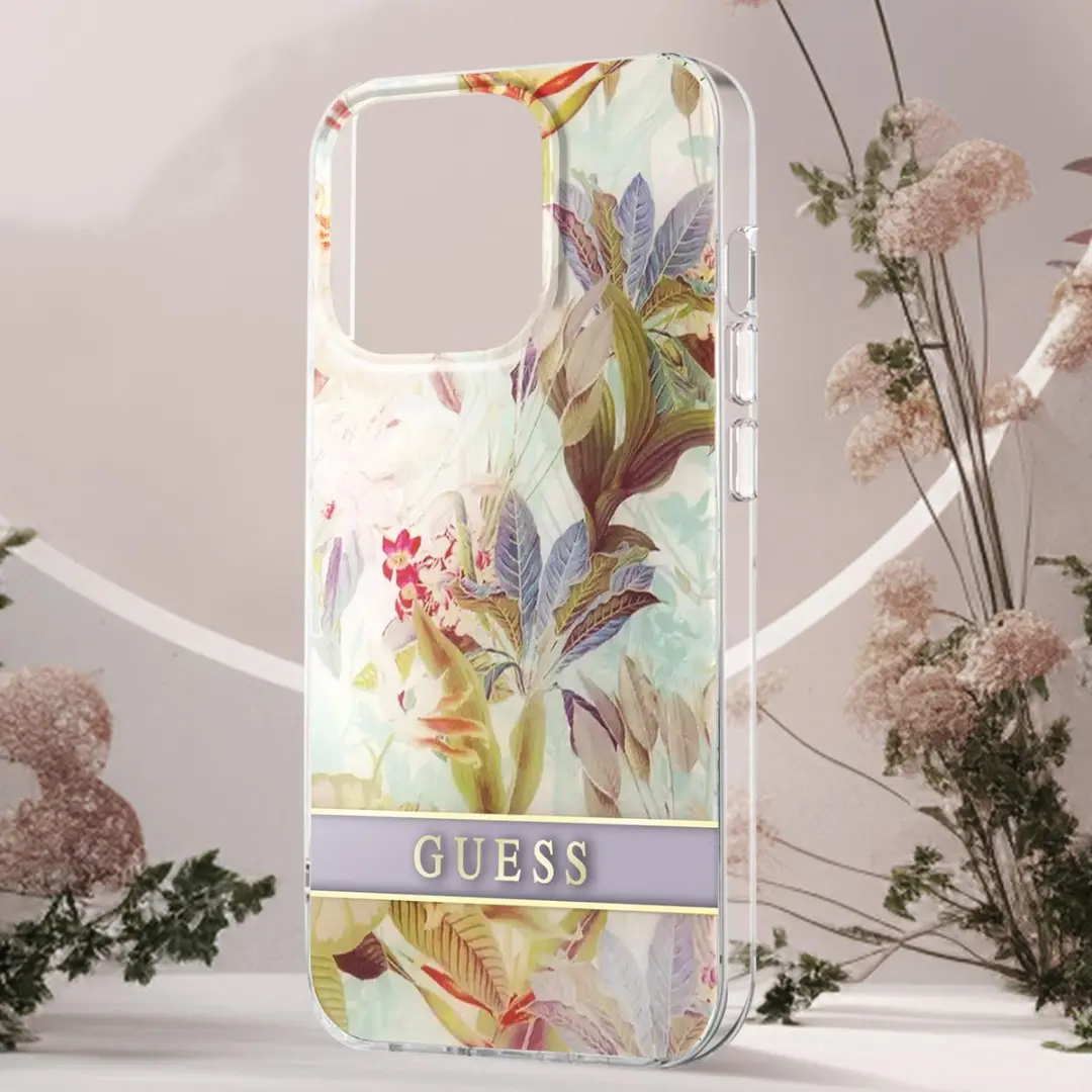 GUESS Hoesje iPhone 13 Pro Flowers Lavendel - 3666339040574 - afbeelding 3 van 6