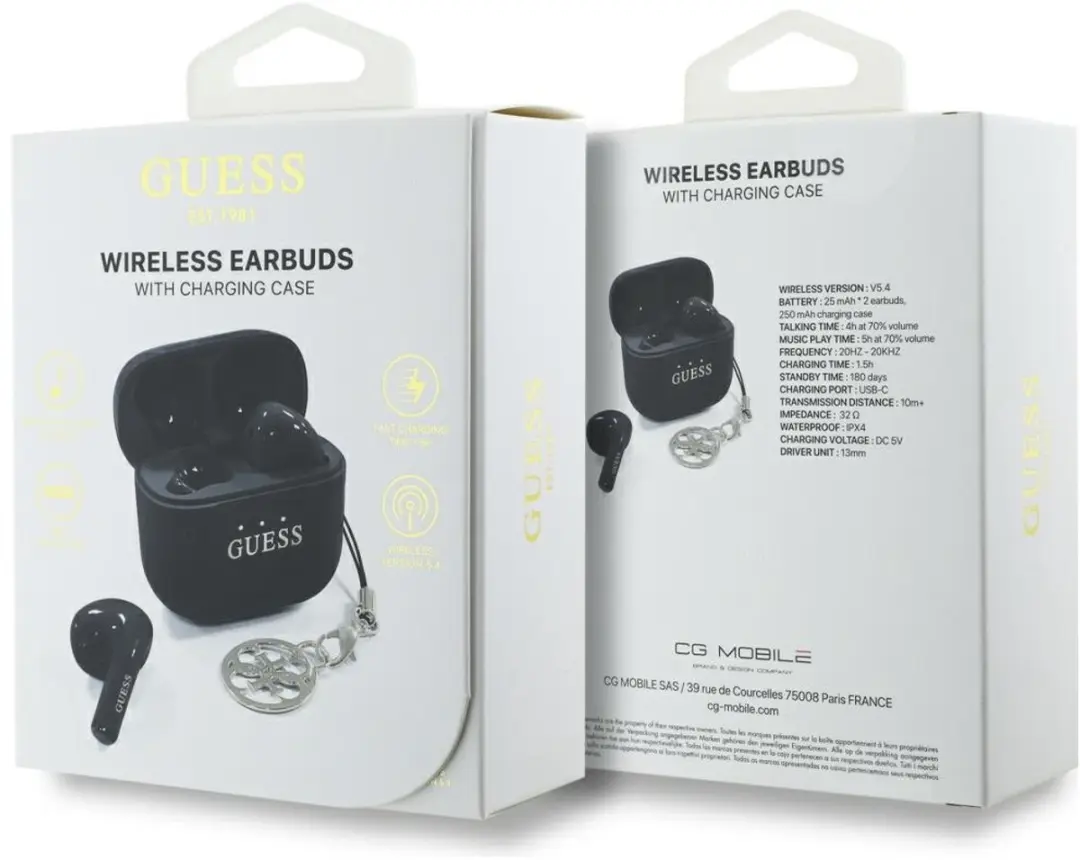 GUESS XMCC Glossy Effect Draadloze Oordopjes - GUTWSXMCCLK - Zwart - afbeelding 6 van 6