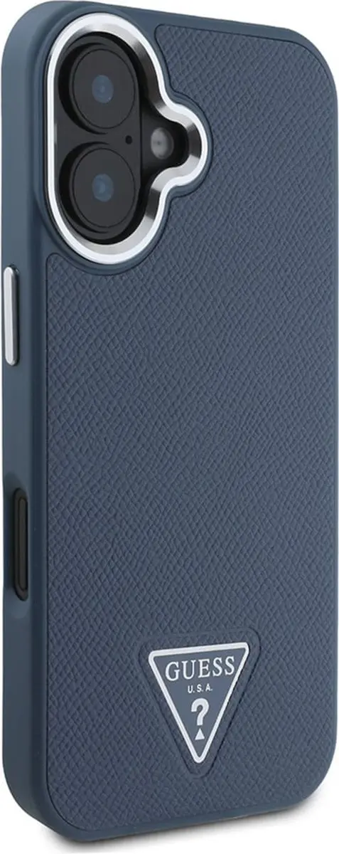 GUESS Grained Triangle Case iPhone 16 - Blauw - GUHMP16SPGTSPSB