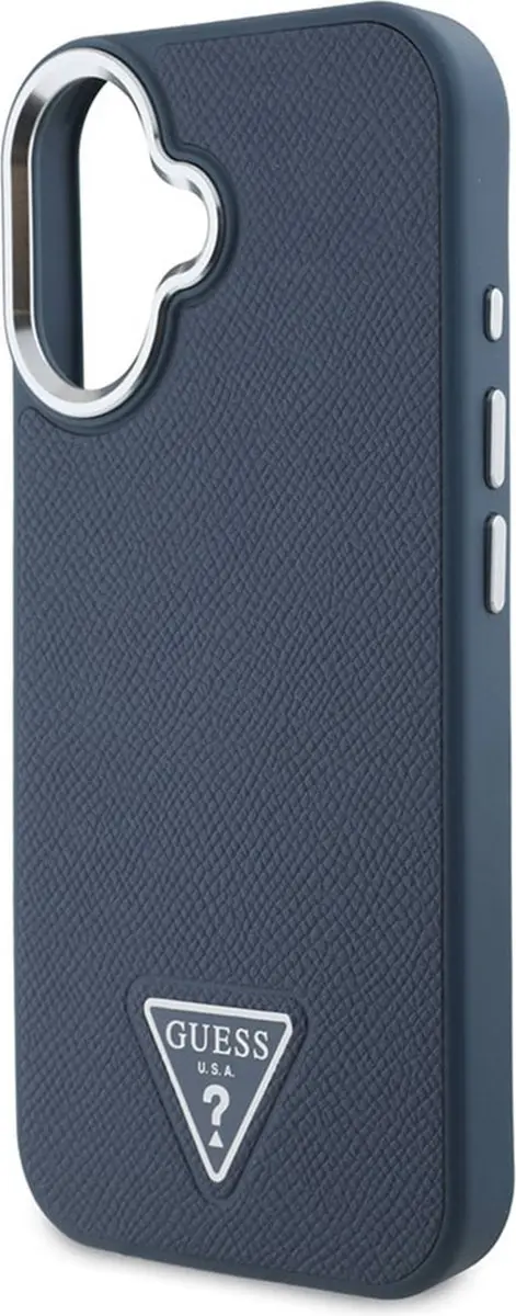 GUESS Grained Triangle Case iPhone 16 - Blauw - GUHMP16SPGTSPSB
