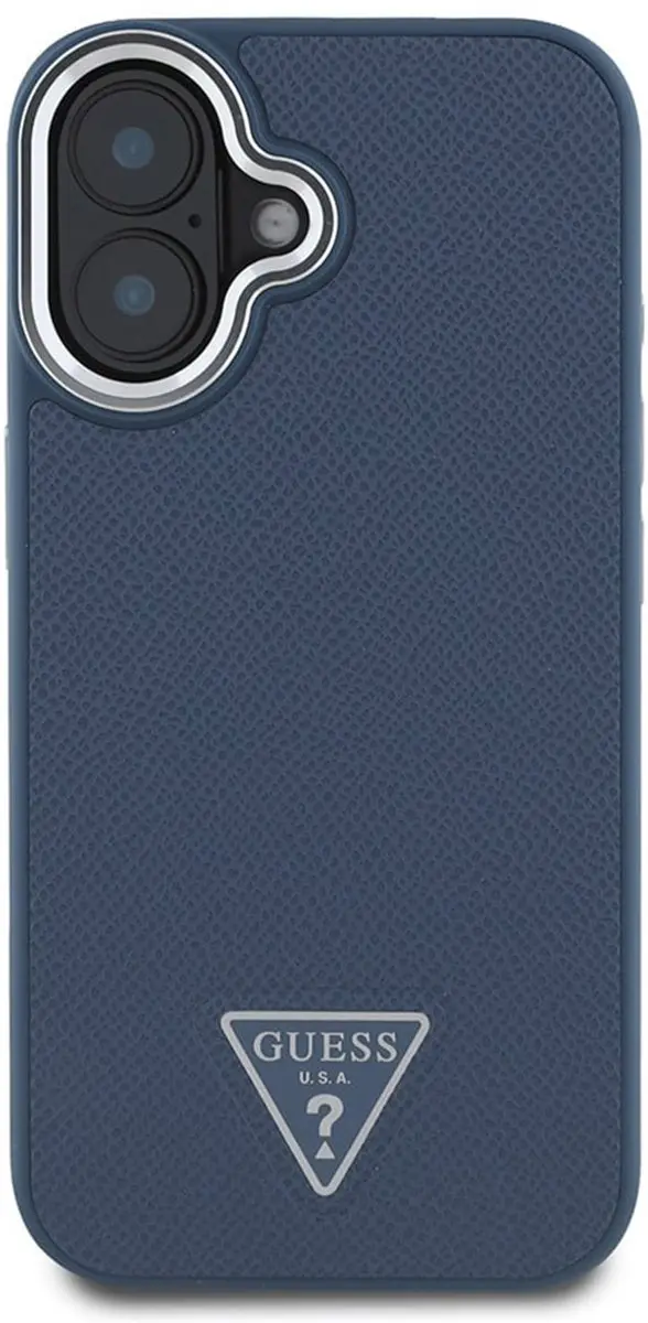 GUESS Grained Triangle Case iPhone 16 - Blauw - GUHMP16SPGTSPSB