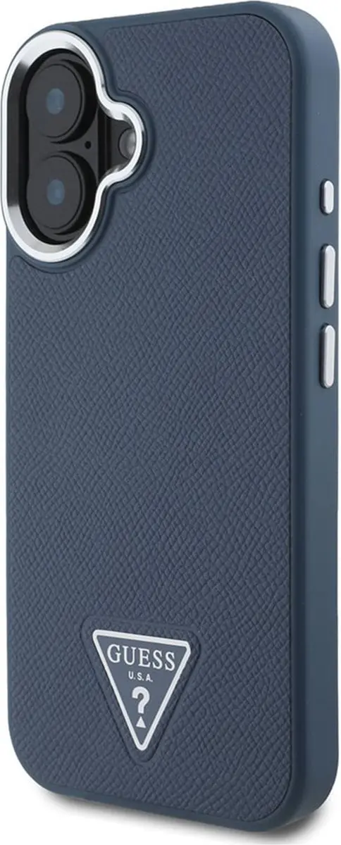 GUESS Grained Triangle Case iPhone 16 - Blauw - GUHMP16SPGTSPSB