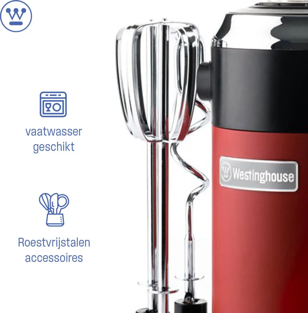 Westinghouse Retro Handmixer WKHM250RD - 350W - Rood - afbeelding 6 van 6