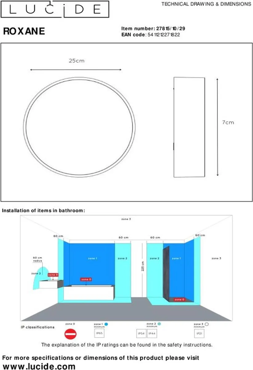 Lucide ROXANE Plafonnière Badkamer 25cm LED 10W - Antraciet - afbeelding 6 van 6