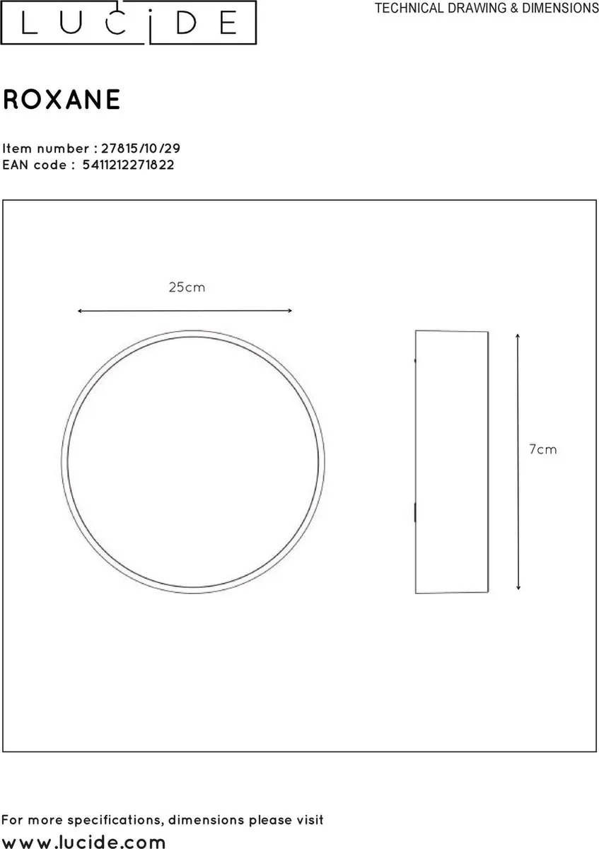 Lucide ROXANE Plafonnière Badkamer 25cm LED 10W - Antraciet - afbeelding 5 van 6