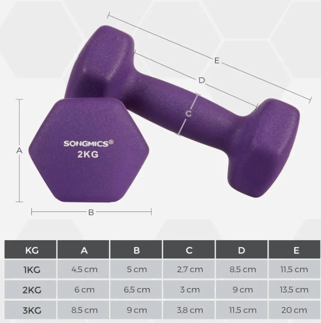 Orion Hex Dumbbell Set 6-delig - 1/1,5/2kg - Paars/Oranje/Geel
