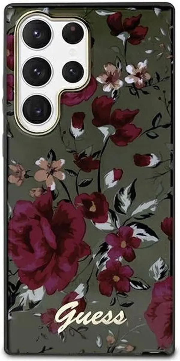 Guess Flower Back Cover GUHCS23LFLKH - Samsung Galaxy S23 Ultra - Khaki
