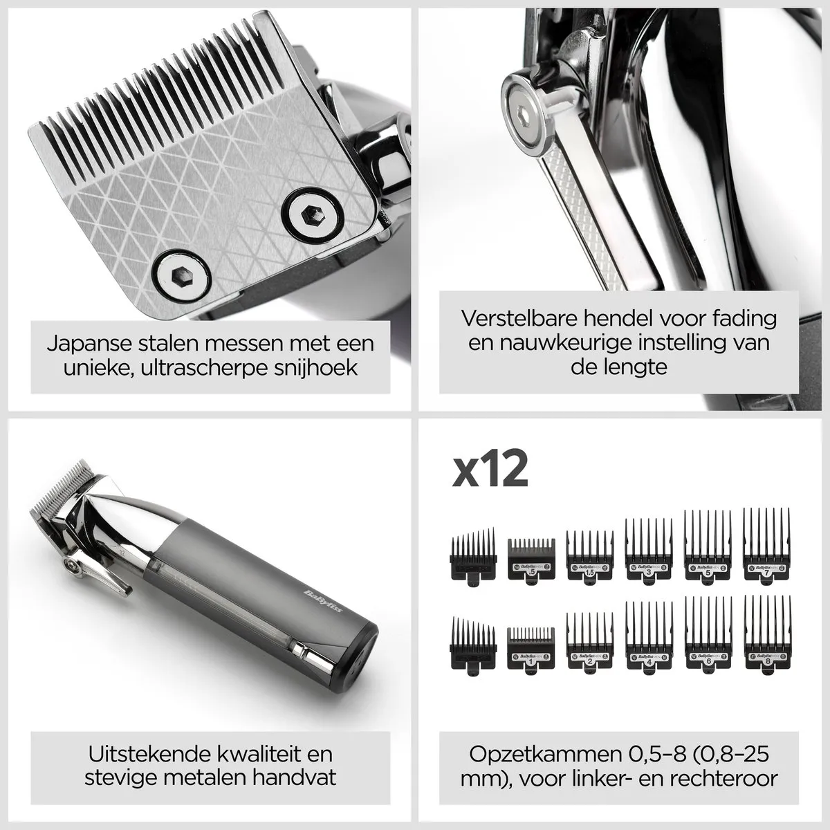 BaByliss Super-X Tondeuse E996E - 180 min - 10 Opzetstukken - Zilver