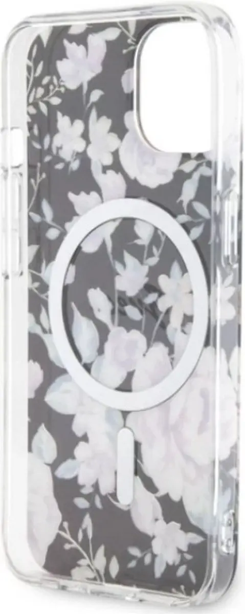 GUESS Flower Back Case - iPhone 14 Plus Zwart - MagSafe