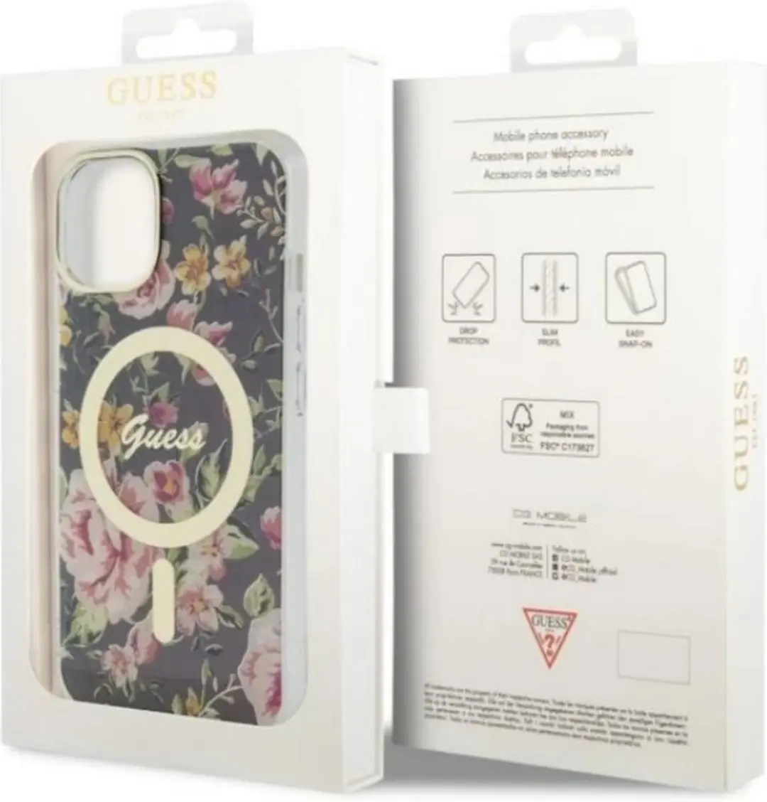 GUESS Flower Back Case - iPhone 14 Plus Zwart - MagSafe