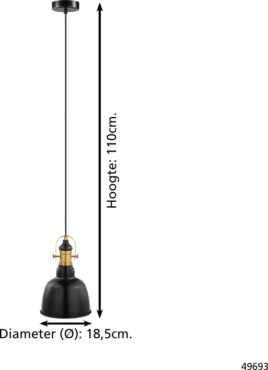 Eglo Vintage Gilwell Hanglamp - 1 Lichtpunt - Zwart/Brons - afbeelding 6 van 6