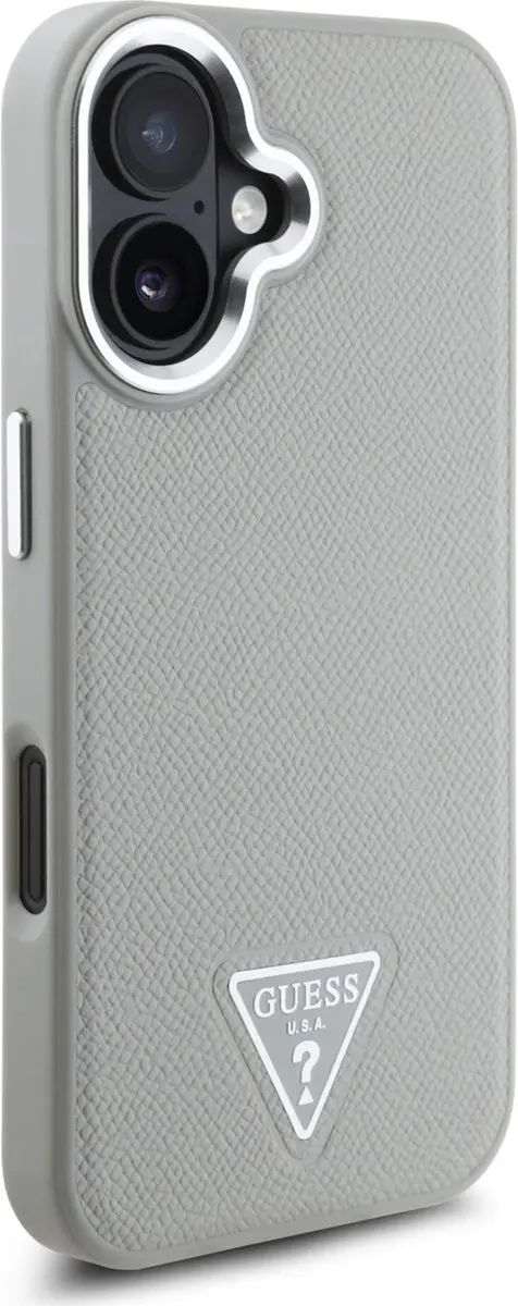 GUESS Grained Triangle Case iPhone 16 - Beige - GUHMP16SPGTSPSE
