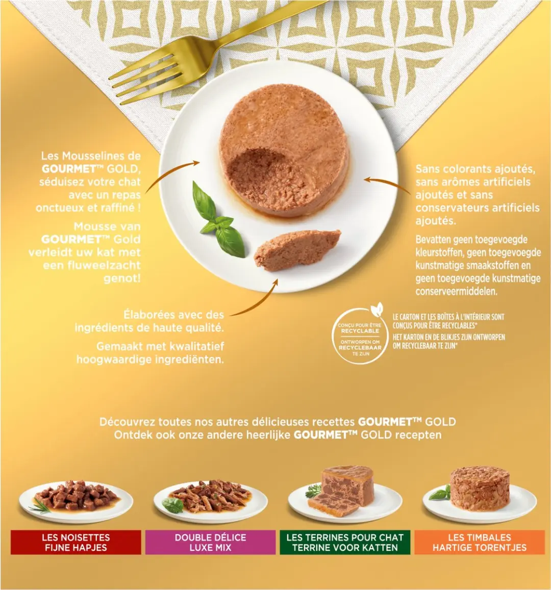 Gourmet Gold Mousse Kattenvoer - Kip/Zalm/Niertjes/Konijn - 48x85g