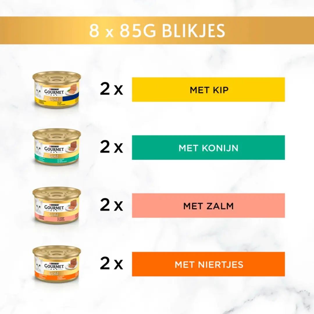 Gourmet Gold Mousse Kattenvoer - Kip/Zalm/Niertjes/Konijn - 48x85g