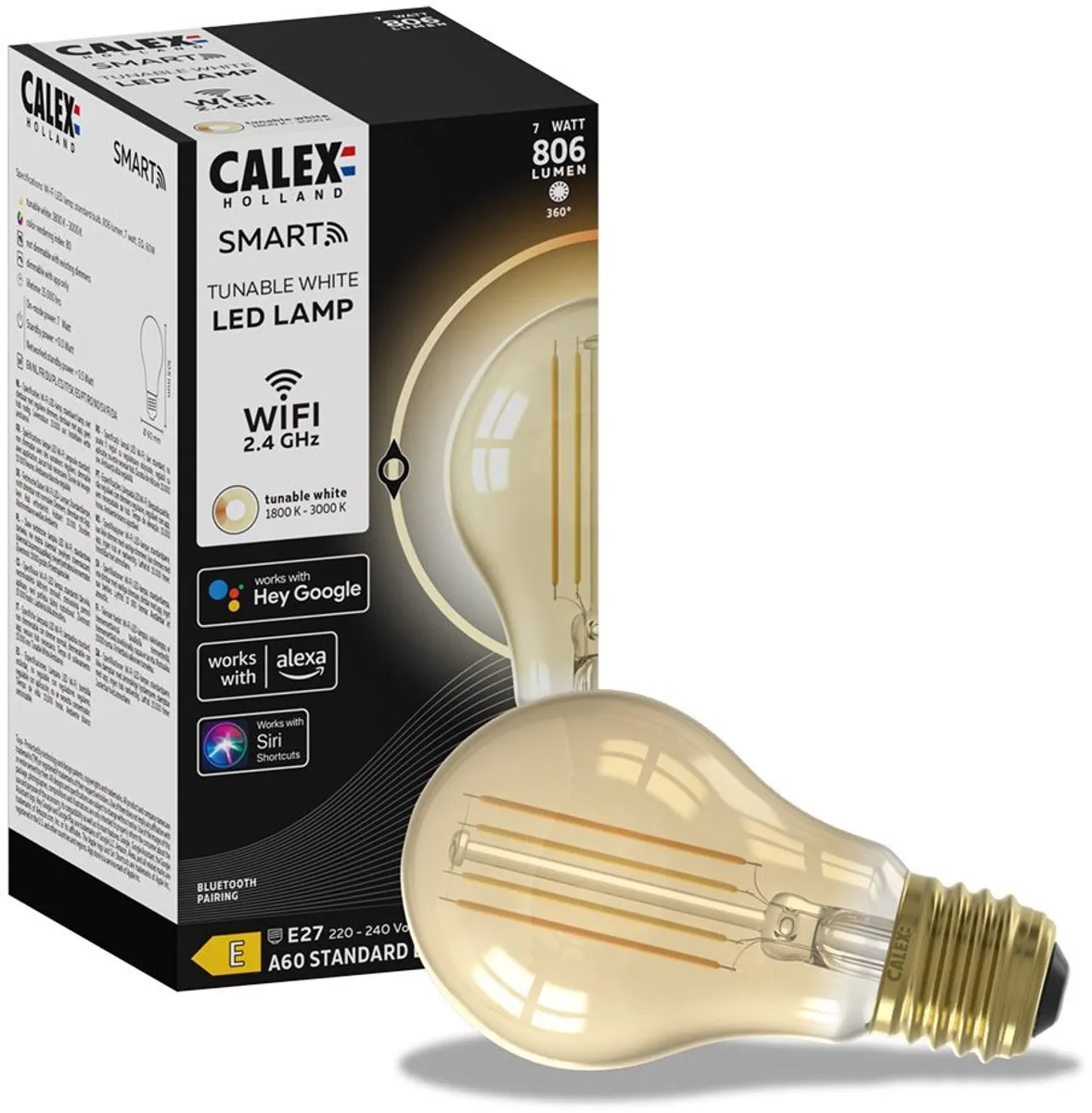 Calex Slimme LED Filamentlamp E27 - 7W - Warm Wit - Goud