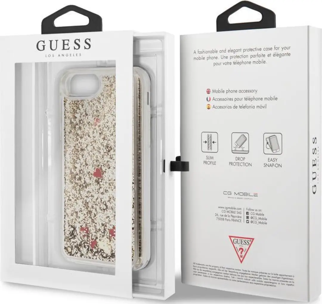 Guess Red Hearts Glitter Back Case GU-CSIP7-RHLGLD - Goud