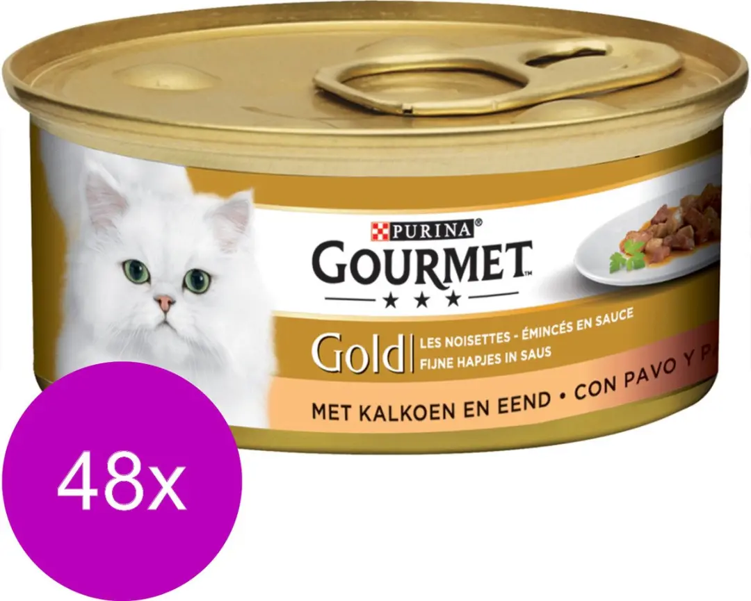 Gourmet Gold Fijne Hap Kattenvoer - 48 x 85g Kalkoen&Eend