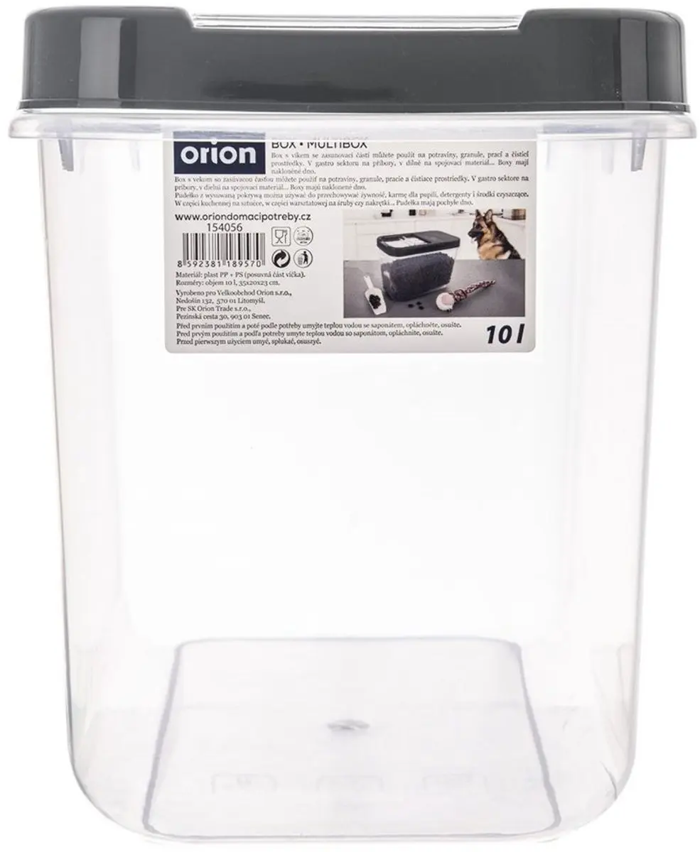 Orion Bewaardoos Voeding 10L - Schuifdeksel - Transparant/Dark Grey
