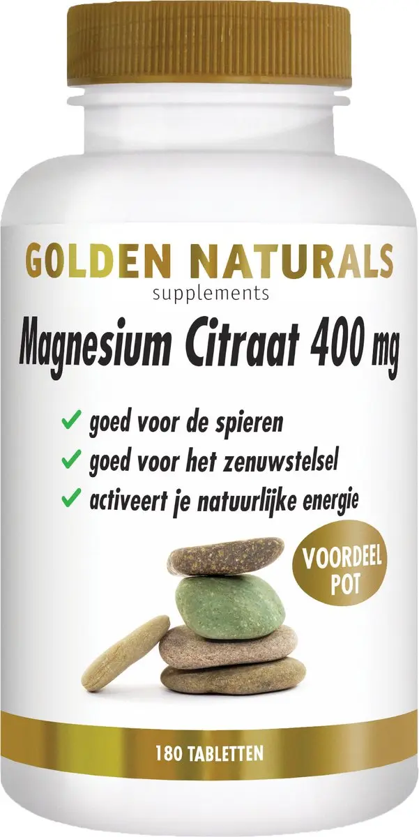 Golden Naturals Magnesiumcitraat 400mg 180 Vegan Tabletten