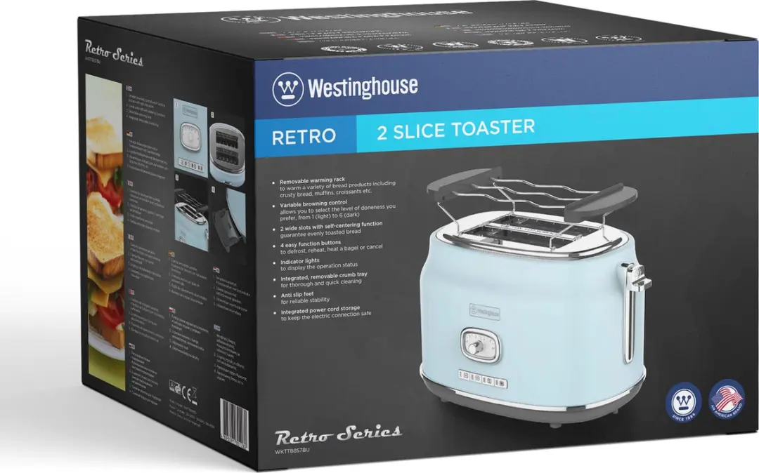 Westinghouse Retro Waterkoker 1,7L + Broodrooster 2 Sneden - Blauw - afbeelding 6 van 6
