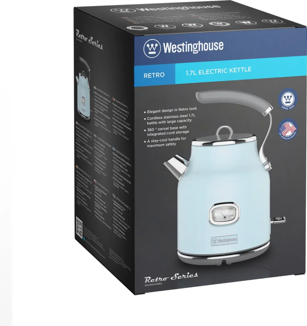 Westinghouse Retro Waterkoker 1,7L + Broodrooster 2 Sneden - Blauw