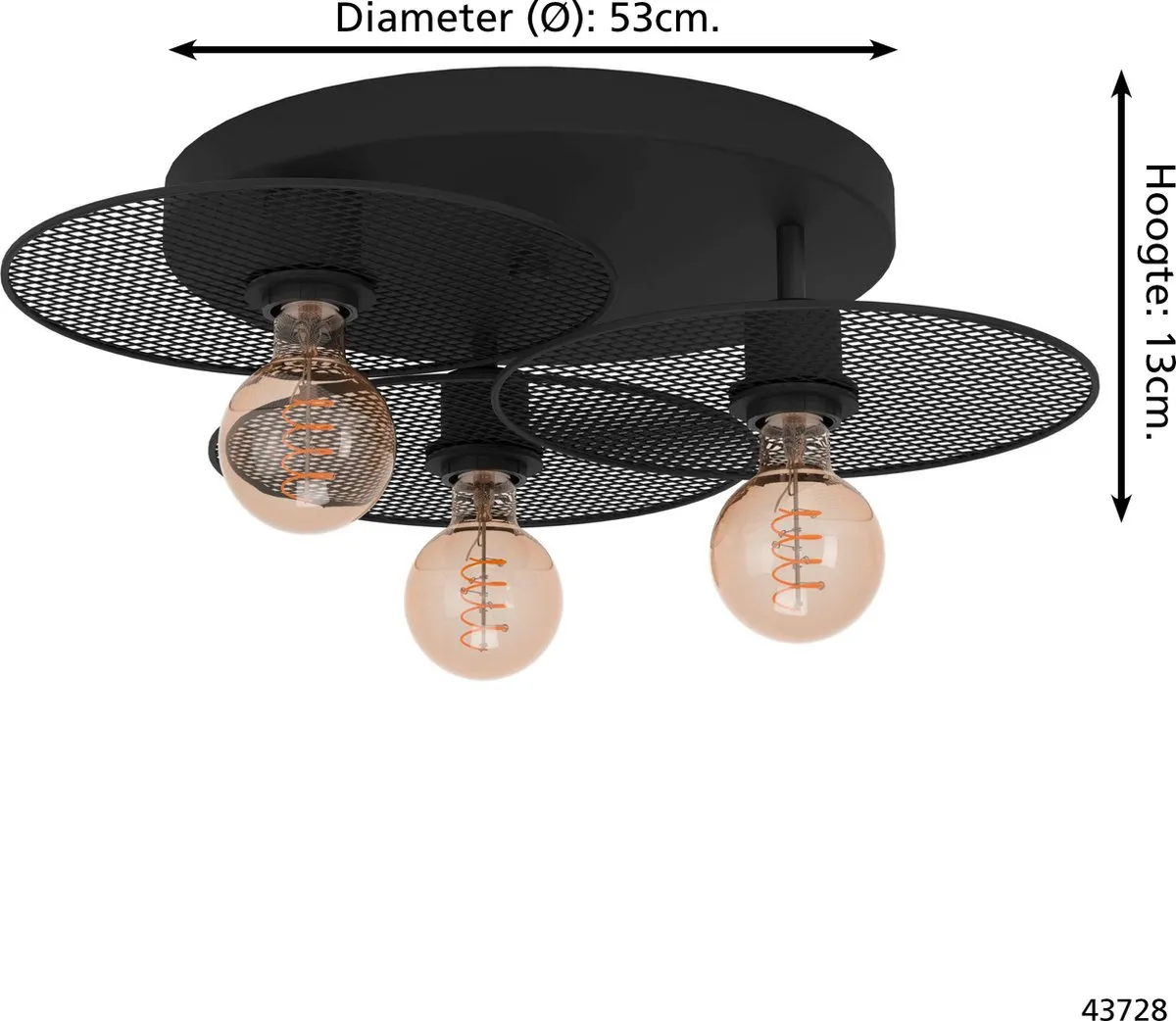 Eglo Ikeston Plafondlamp E27 - Ø53cm - 3 Lichtpunten - Zwart - afbeelding 6 van 6