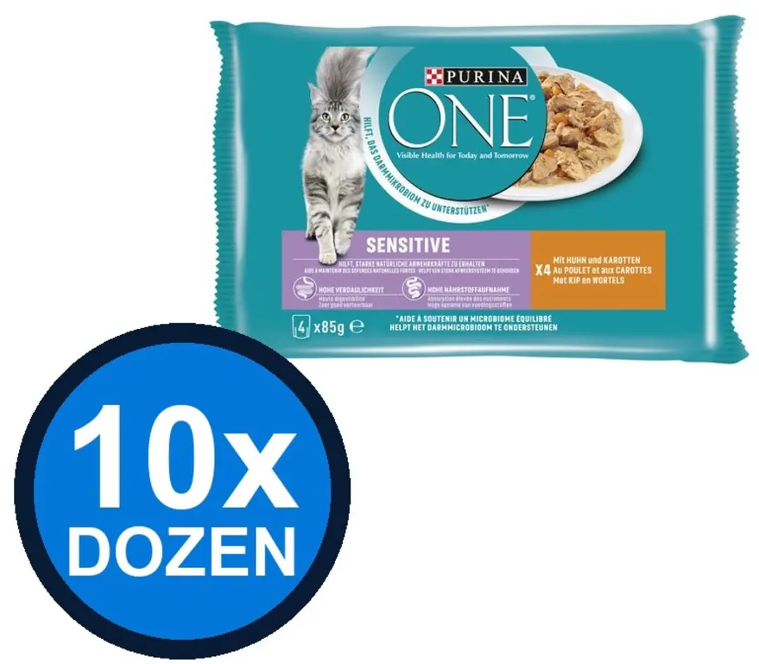 Purina ONE Sensitive Kattenvoer Natvoer 10x340g Kip & Wortel