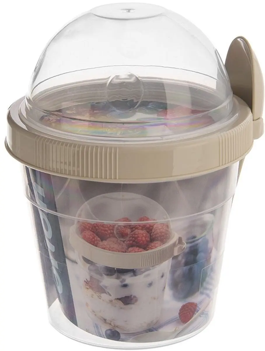 Orion Yoghurtbeker 400ml met Lepel - Transparant/Beige - afbeelding 6 van 6