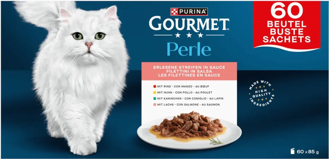Gourmet Perle Mini Filets Natvoer - Kip/Konijn/Rund/Zalm - 60x85g