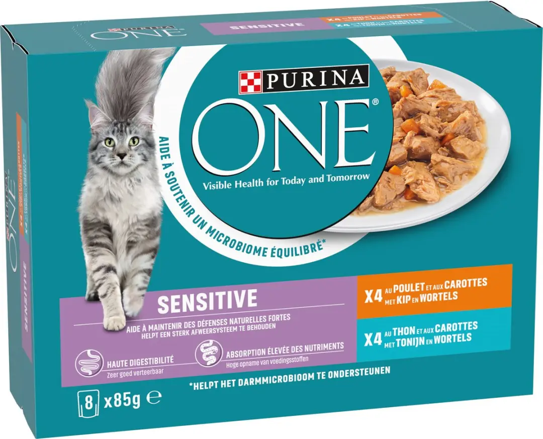 Purina ONE Natvoer Sensitive Kip & Wortel - 4x85g