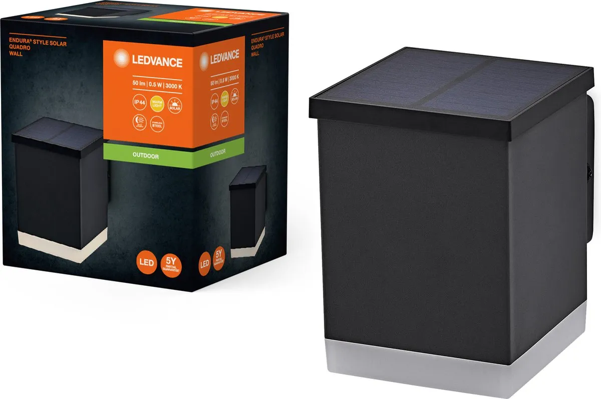 LEDVANCE Endura Style Solar Wall Quadro - Donkergrijs 0,5W 50lm
