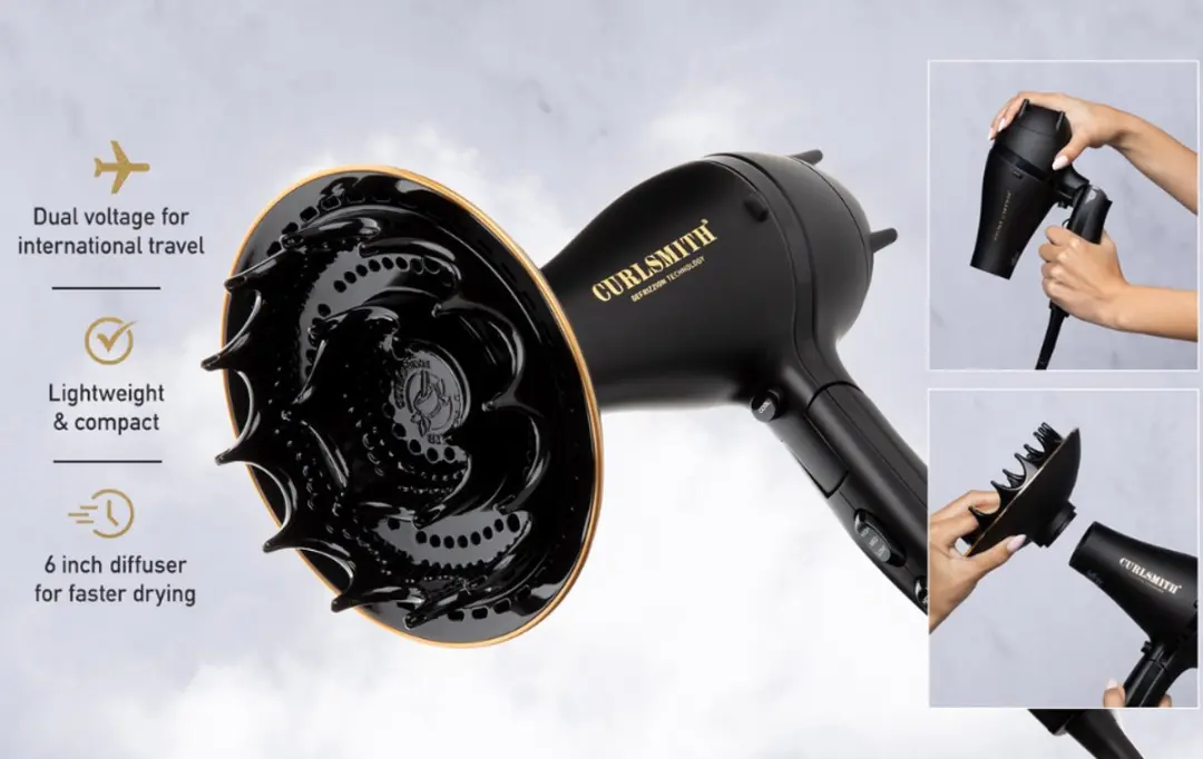Curlsmith Defrizzion Travel Haardroger 1875W - Zwart