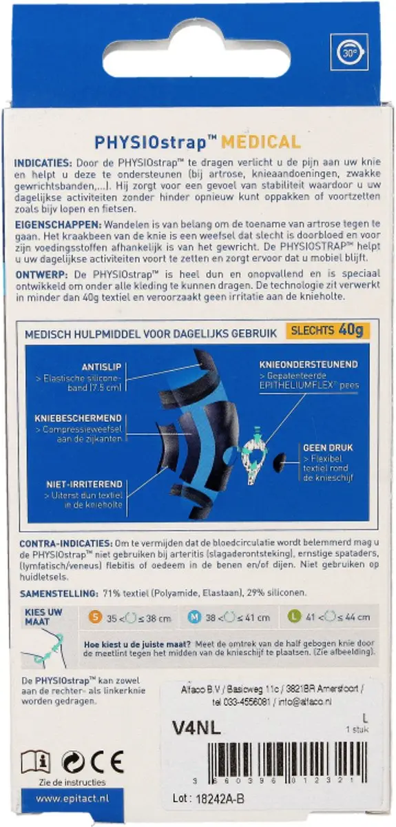 Epitact PhysioStrap Medical Kniebrace L - 41-44cm - Wit