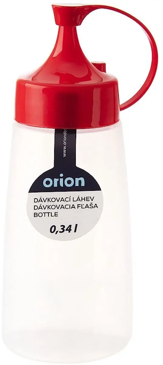 Orion Knijpfles Doseerdop 340ml - Transparant/Rood - afbeelding 3 van 5