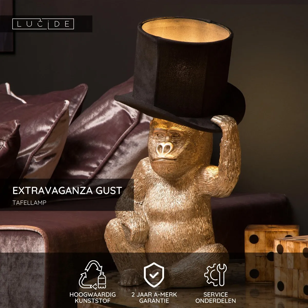Lucide Extravaganza Gust Tafellamp Ø22cm - Zwart