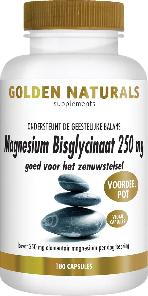 Golden Naturals Magnesium Bisglycinaat 250mg - 180 Vegan Capsules