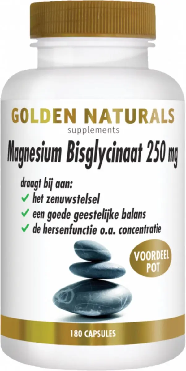 Golden Naturals Magnesium Bisglycinaat 250mg - 180 Vegan Capsules