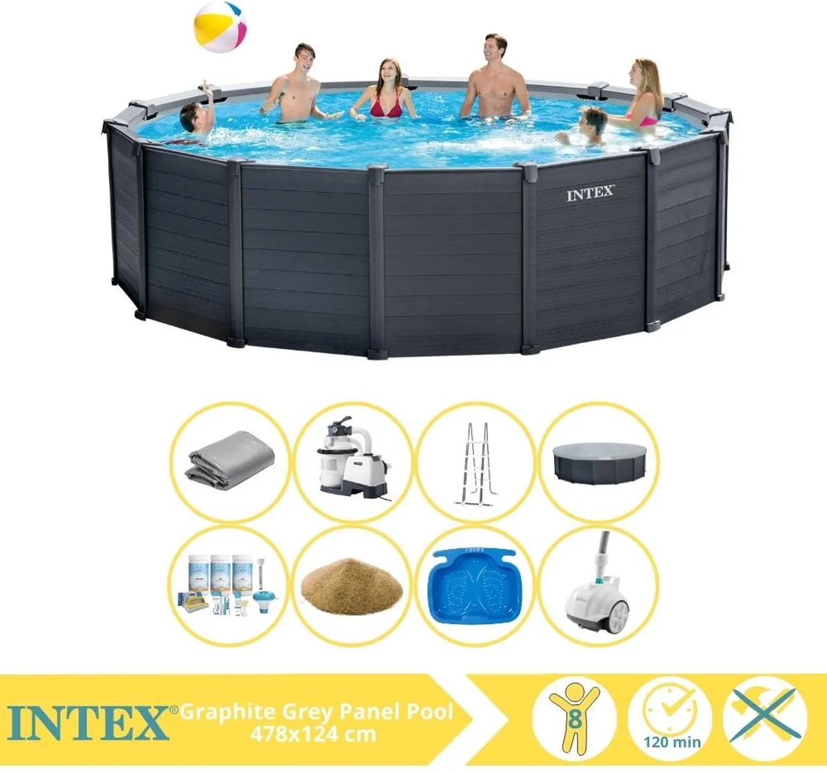 Intex Graphite Gray Panel Opzetzwembad 478x124cm - 16.805L