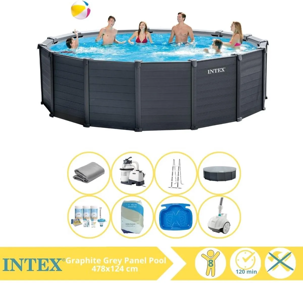 Intex Graphite Gray Panel Opzetzwembad 478x124cm