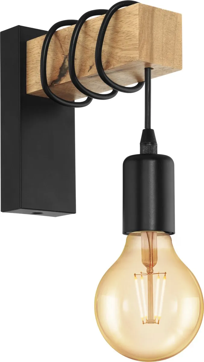 Eglo Townshend Wandlamp E27 - Hout Zwart/Bruin