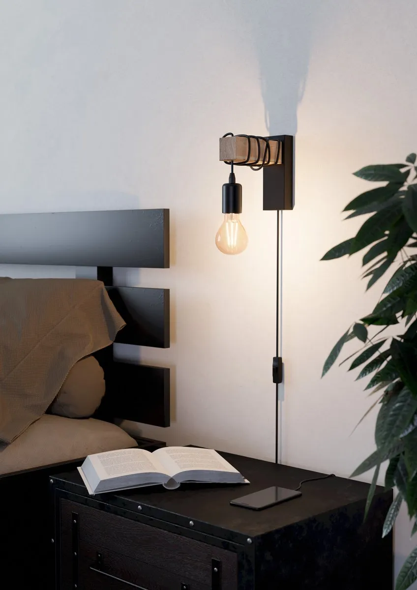 Eglo Townshend Wandlamp E27 - Hout Zwart/Bruin